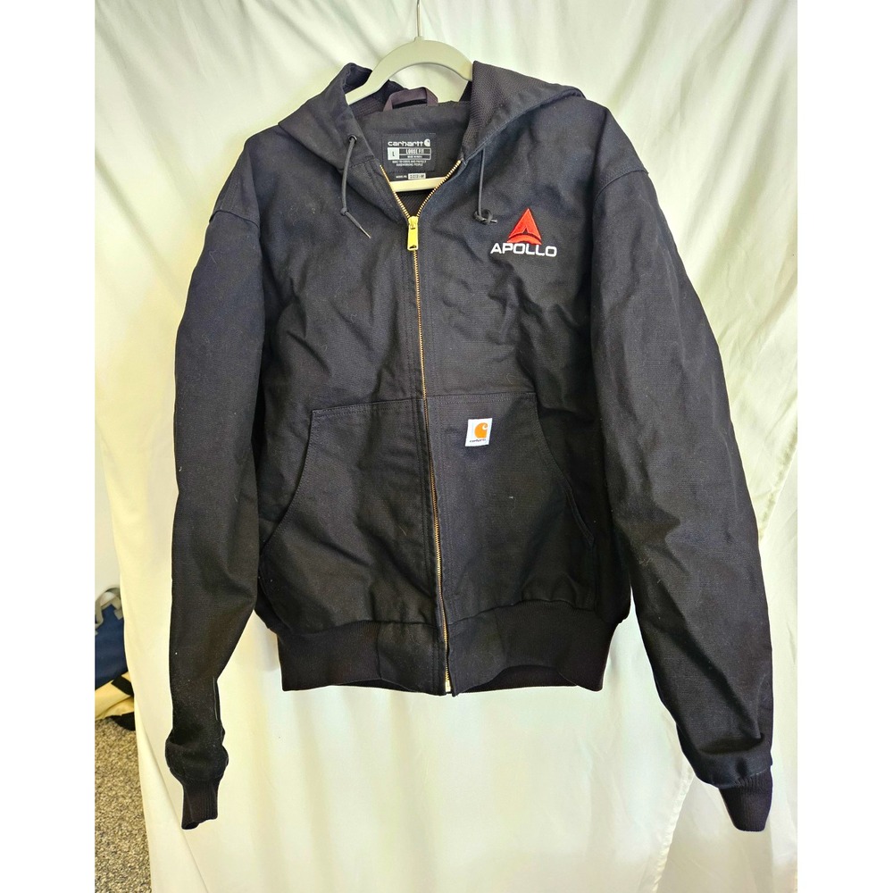 Carhartt J131 Jacket Mens L Black Duck Canvas Apollo Mechanical Workwear Hooded
